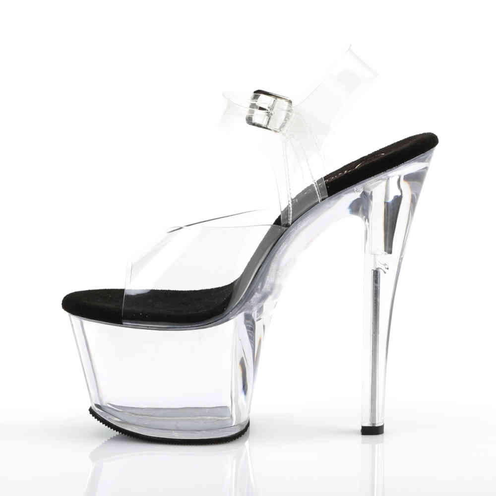 Pleaser - SKY308 Sandale Ã  bride Ã  la cheville, Pole dance chaussures - Chaussures de pole dance - Noir/Transparent